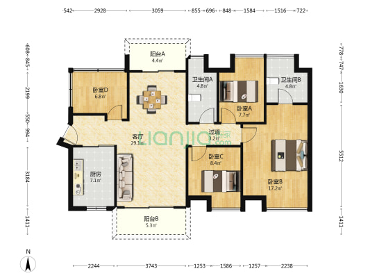 佳兆业东江熙园 4室1厅2卫 117平方