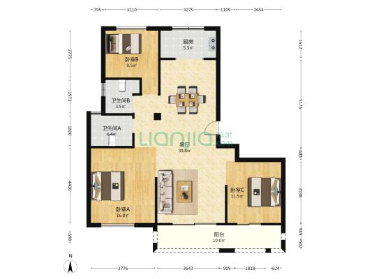 清岸名筑 3室1厅2卫 140平方