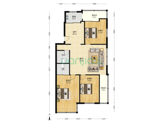 九小花苑 3室2厅2卫 145平方