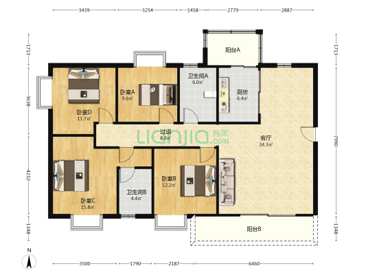 稳坤商业中心 4室1厅2卫 147平方