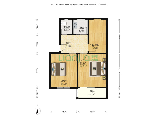 铁塔公司宿舍 3室1厅1卫 65平方