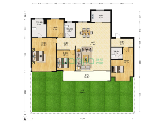 中海九樾 4室1厅3卫 179平方