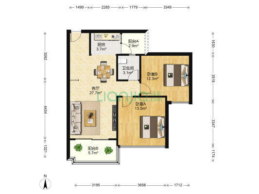 阳光新城碧涛苑 2室1厅1卫 77平方