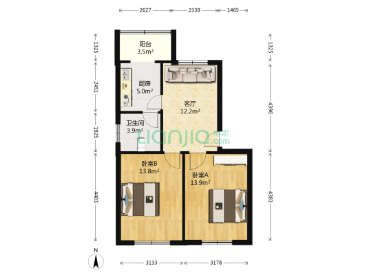 金泽里(汉沽区) 2室1厅1卫 67平方