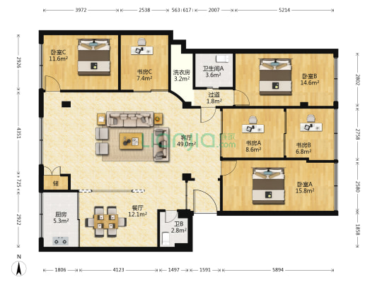宁康西路207弄3号 6室2厅2卫 173平方