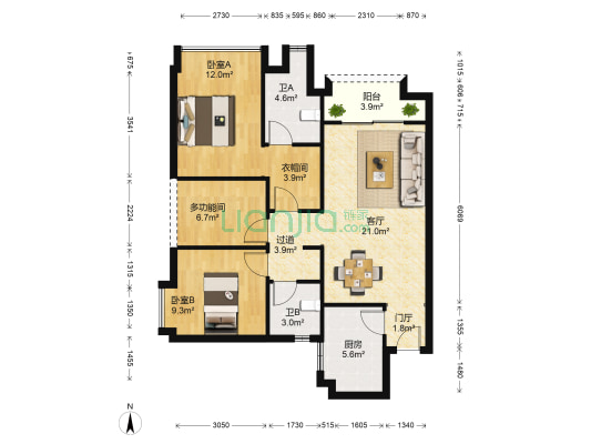 雅居乐御景豪庭 3室1厅2卫 90平方