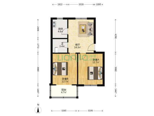 百丈东路918弄小区 2室1厅1卫 63平方