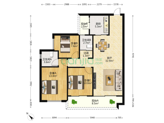 碧桂园·百花里 3室1厅2卫 110平方