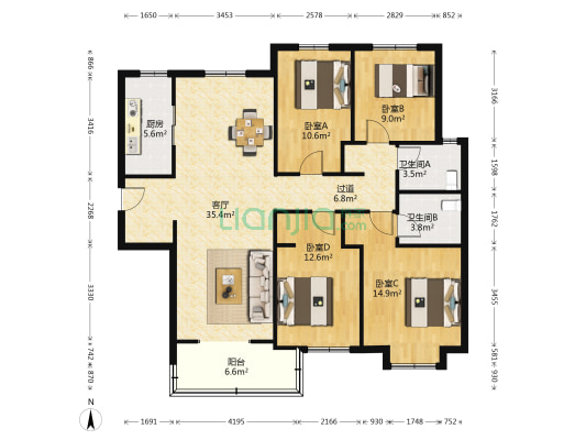 隆和大溪谷总盘 3室2厅1卫 142平方
