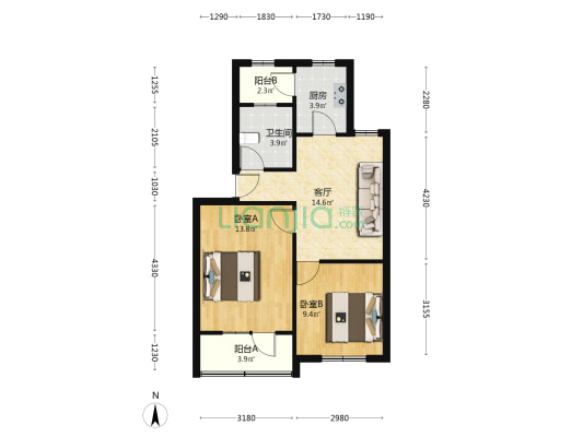 永济秀园 2室1厅1卫 55平方