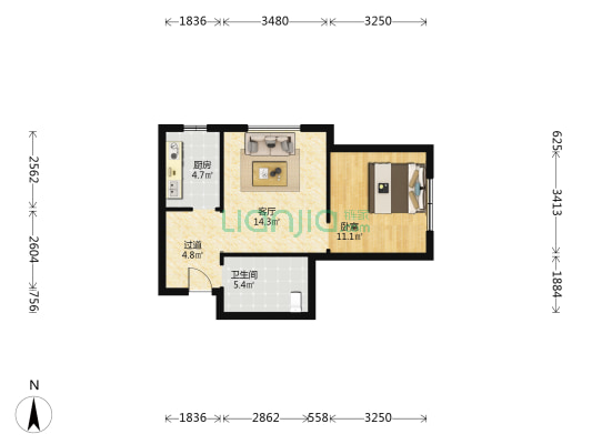 金龙泉 1室1厅1卫 56平方