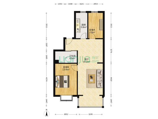 柏林现代城 2室1厅1卫 86平方