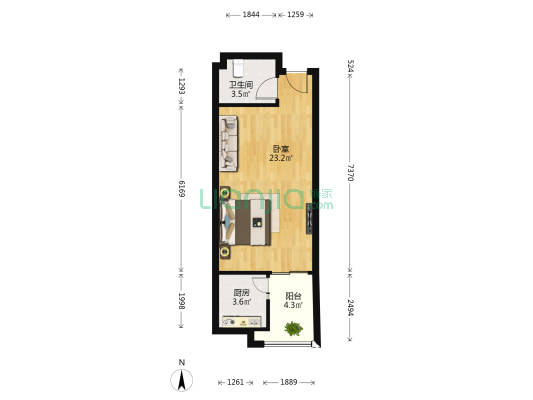 北海62郡 1室0厅1卫 50平方