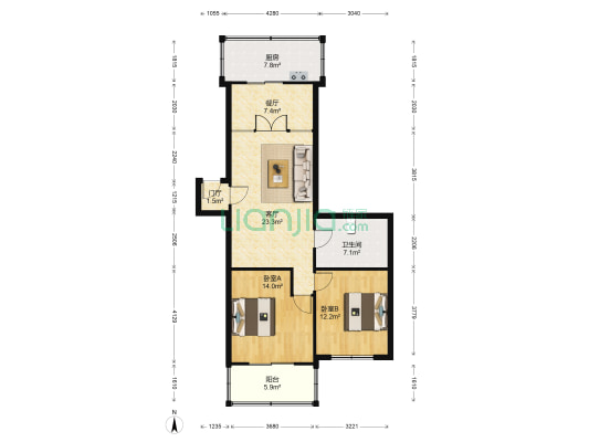 丹东市教师住宅楼 2室2厅1卫 94平方