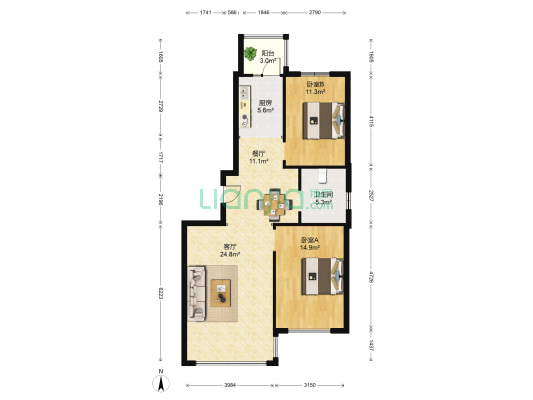 群力家园k区 2室2厅1卫 112平方