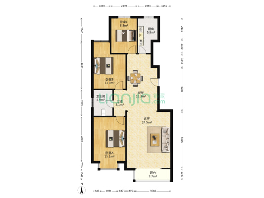 光明景苑 3室2厅1卫 127平方