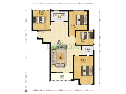 恒生秀山郡 4室1厅1卫 111平方