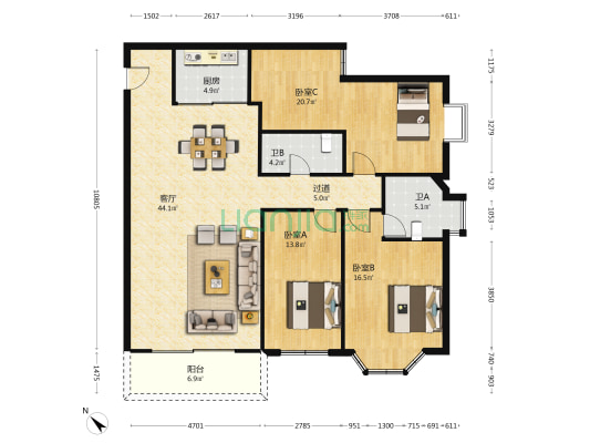 瑞亨大厦 3室1厅2卫 151平方