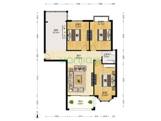 丽景苑 3室1厅1卫 115平方