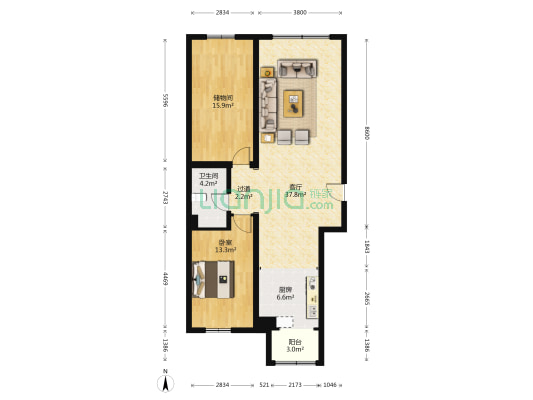 丽兹江畔二期 1室1厅1卫 117平方