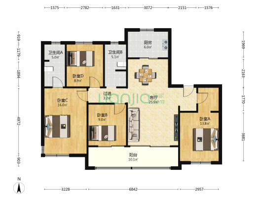 兰亭和颂 4室1厅2卫 129平方