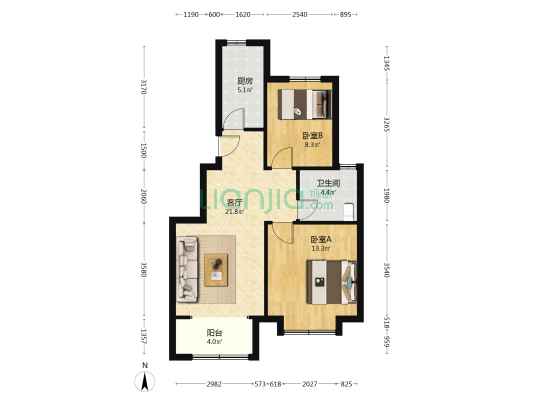 纷辰苑 2室1厅1卫 82平方