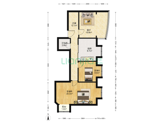 钻石商住楼 2室1厅1卫 98平方