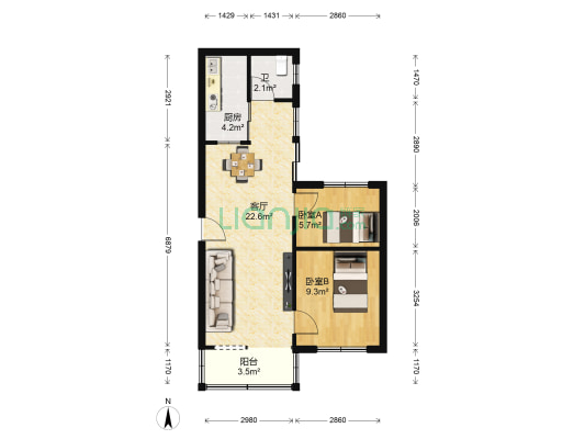 丽景花苑 2室1厅1卫 59平方