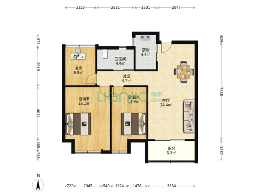 秀水园 3室1厅1卫 92平方