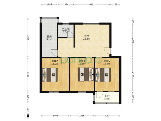 混纺小区 3室1厅1卫 90平方