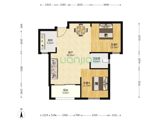 东津世纪城14区崇文府 2室1厅1卫 88平方