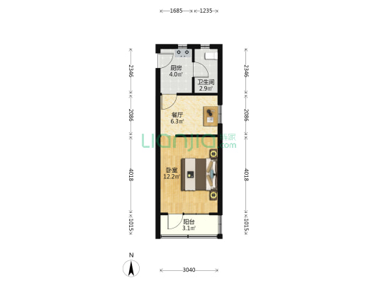 塘南路1-9号(单) 1室1厅1卫 38平方