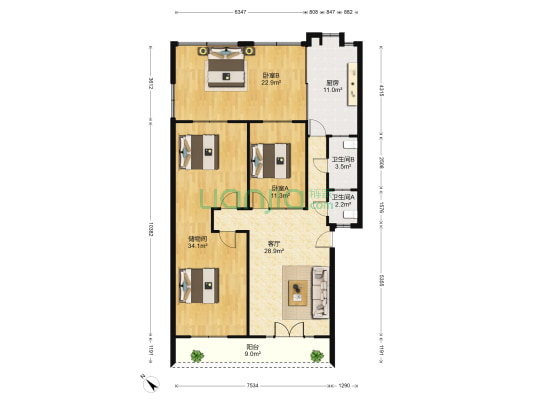 学道街64号 2室1厅2卫 121平方