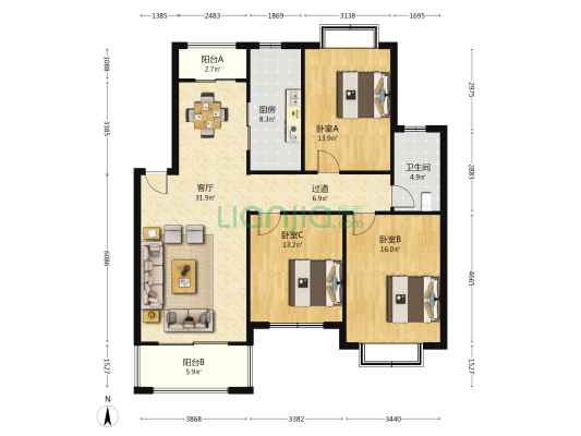 水岸馨都 3室1厅1卫 123平方