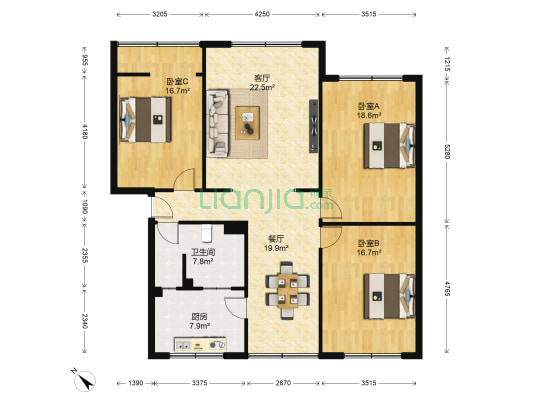 151大院 3室2厅1卫 123平方