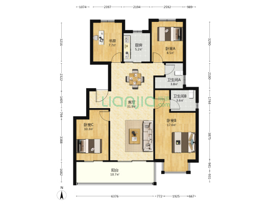 中梁中奥溪涧堂 4室1厅2卫 121平方