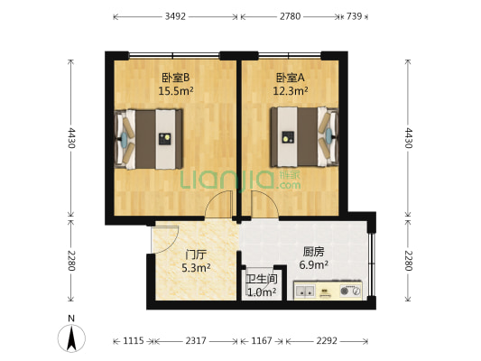 庆云小区 2室0厅1卫 58平方