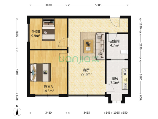 中行小区 2室1厅1卫 74平方