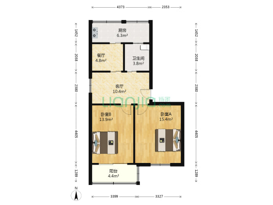 锁金三村 2室2厅1卫 64平方