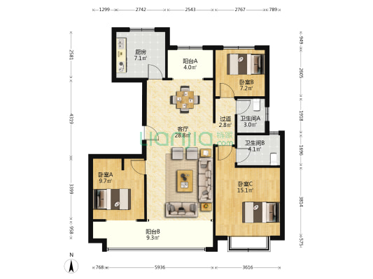圣丰御景湾 3室1厅2卫 124平方