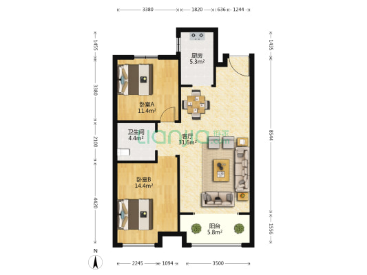 圣菲漫步三期 2室1厅1卫 103平方