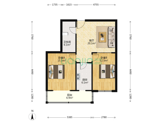引河南里 2室1厅1卫 81平方