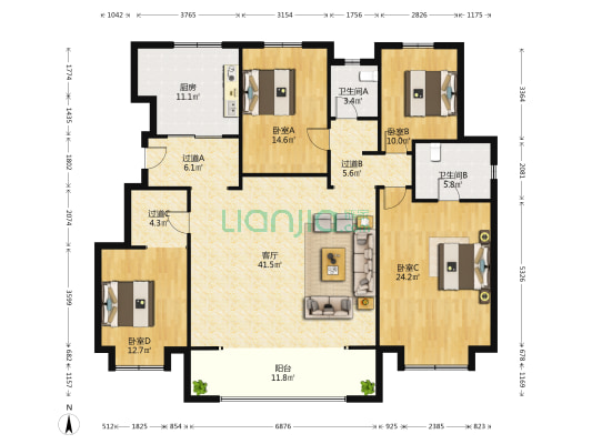 金地禹洲·江山艺境 4室1厅2卫 177平方