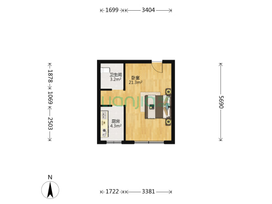 万星幸福城B区 1室0厅1卫 80平方