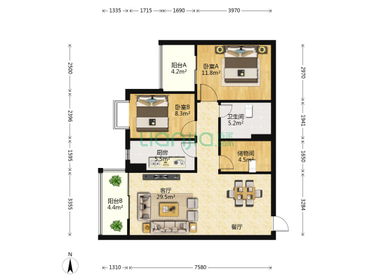 海伦国际洛林区 2室1厅1卫 93平方