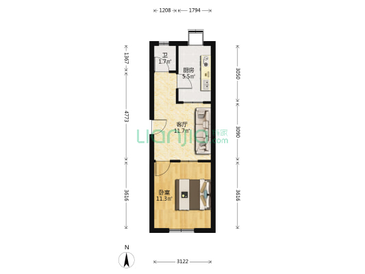 建国小经三路7号 1室1厅1卫 40平方
