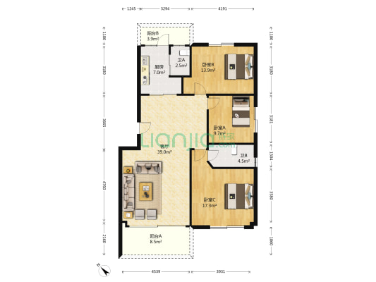 绿湖城市花园 3室1厅2卫 130平方