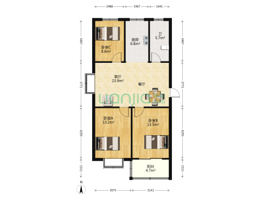 海泰锦城 3室1厅1卫 96平方