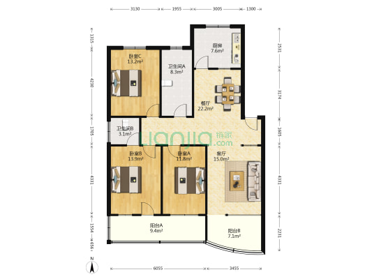 官柳南路3号 3室2厅2卫 136平方