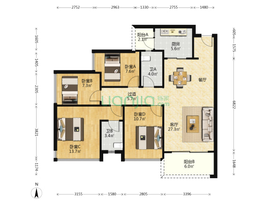 凯柏荣域 4室1厅2卫 105平方